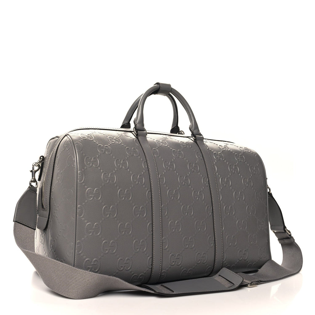 Calfskin GG Tennis Embossed Duffle Bag Grey