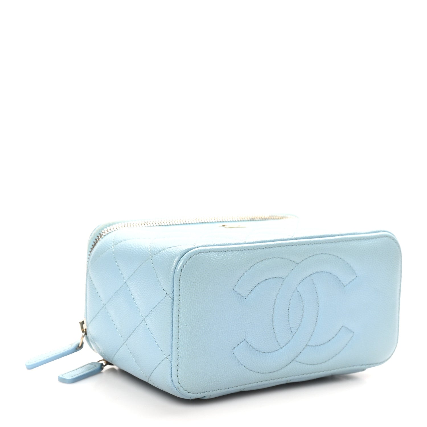 Caviar Quilted Small Tiny CC Vanity Case With Chain Light Blue