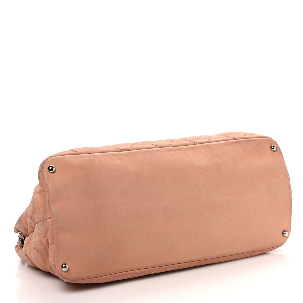 Iridescent Calfskin Quilted Small Sea Hit Tote Light Pink