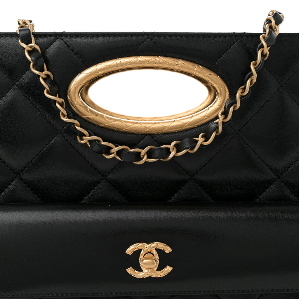 Lambskin Quilted Clutch Large Flap Bag Black