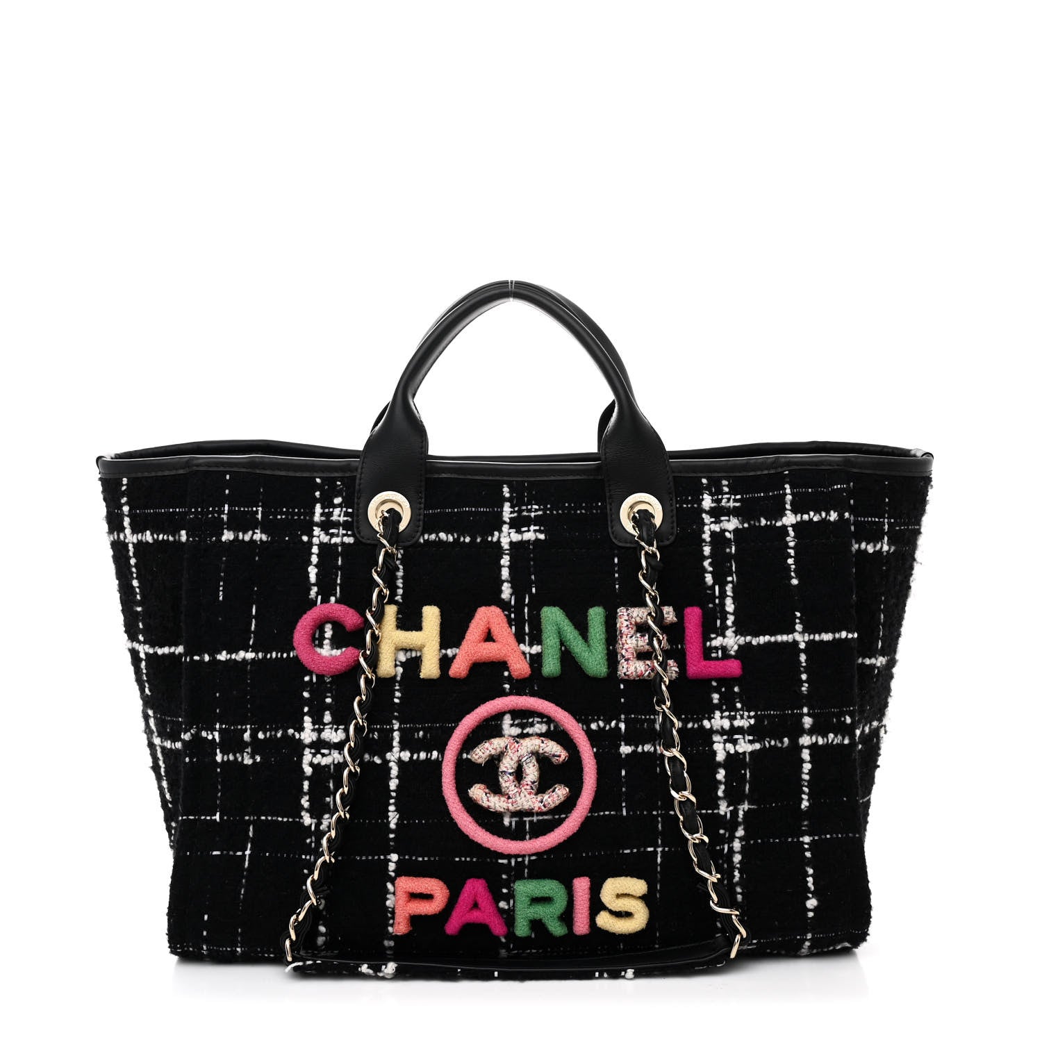 Tweed Medium Deauville Tote Black White Multicolor