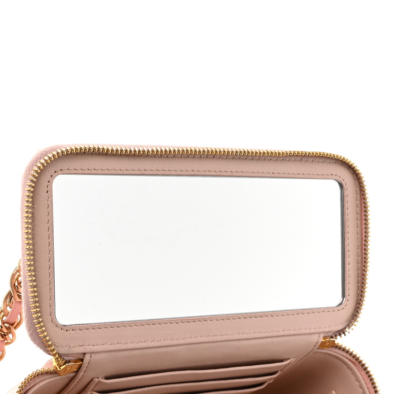 Lambskin Quilted Small Top Handle Vanity Case With Chain Light Pink