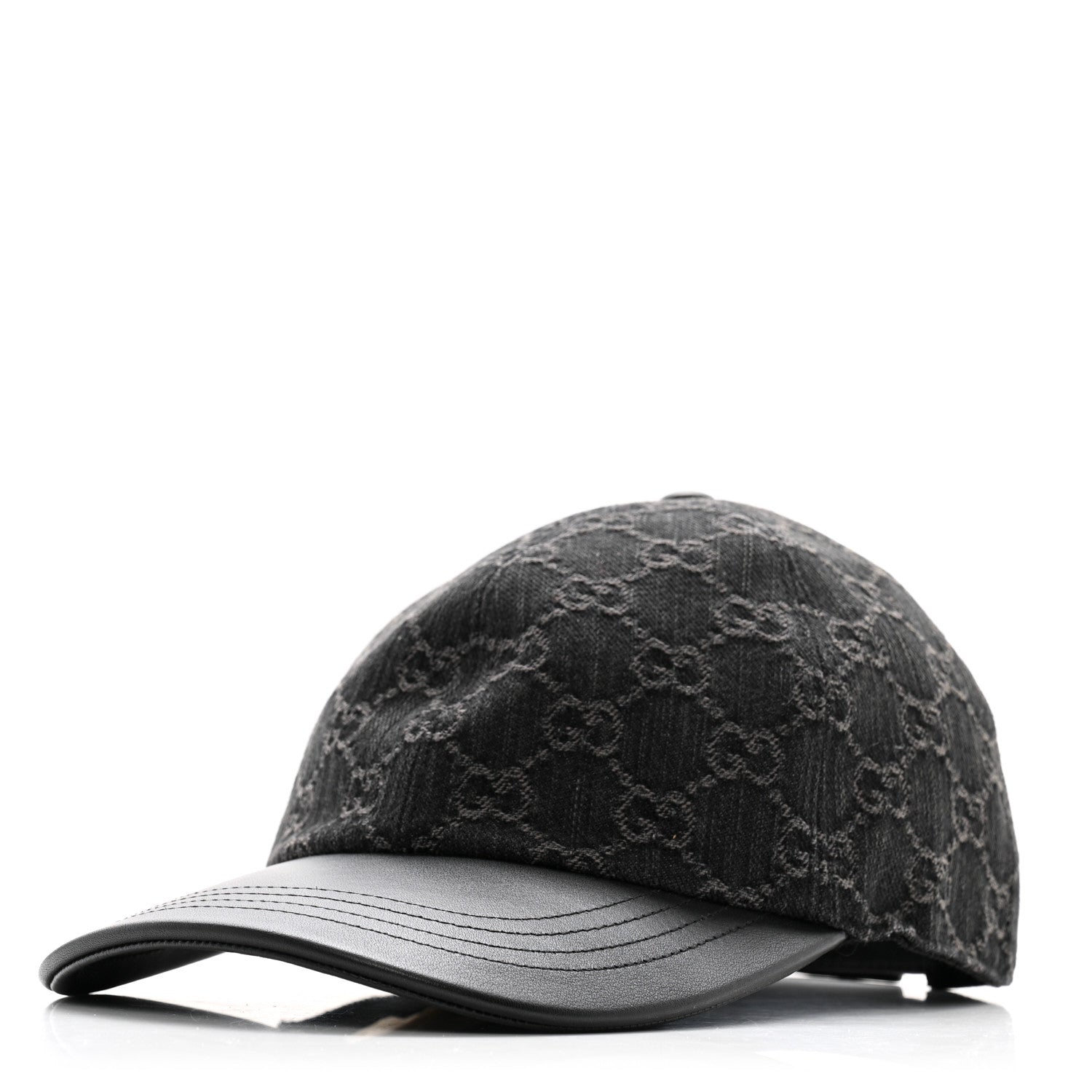 Denim Calfskin GG Monogram Baseball Hat S Black Grey