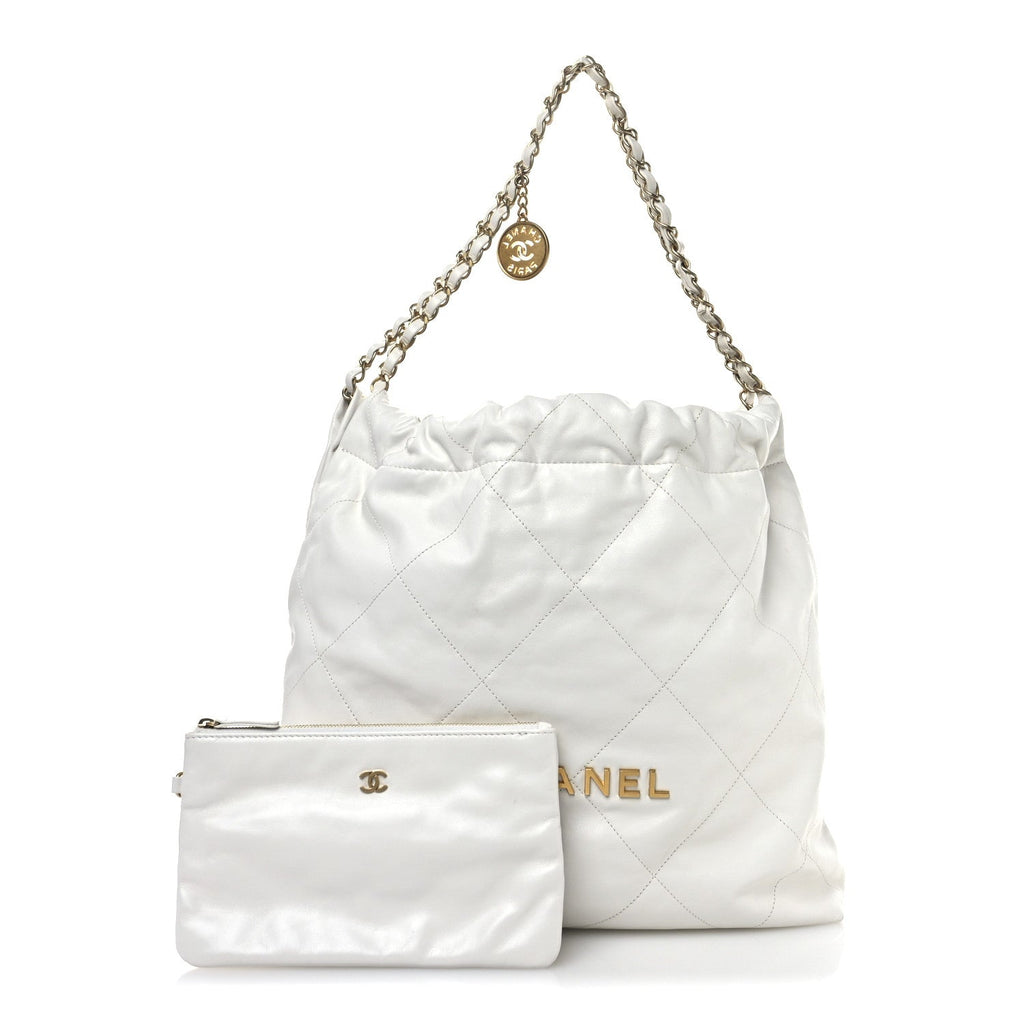 Shiny Calfskin Quilted Chanel 22 White