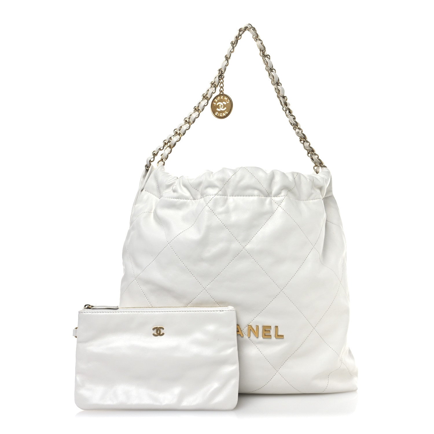 Shiny Calfskin Quilted Chanel 22 White
