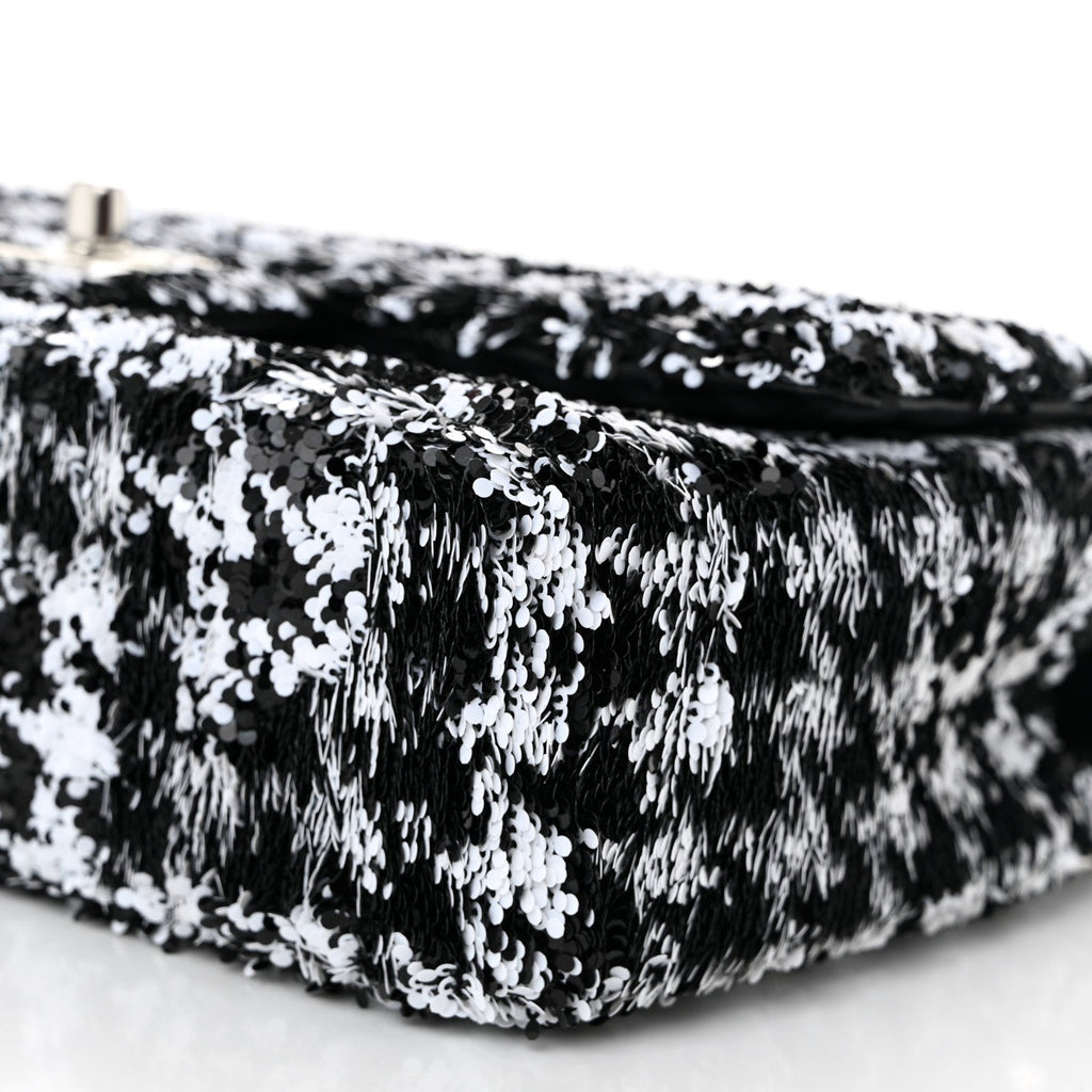Sequin Houndstooth Medium Flap Black White