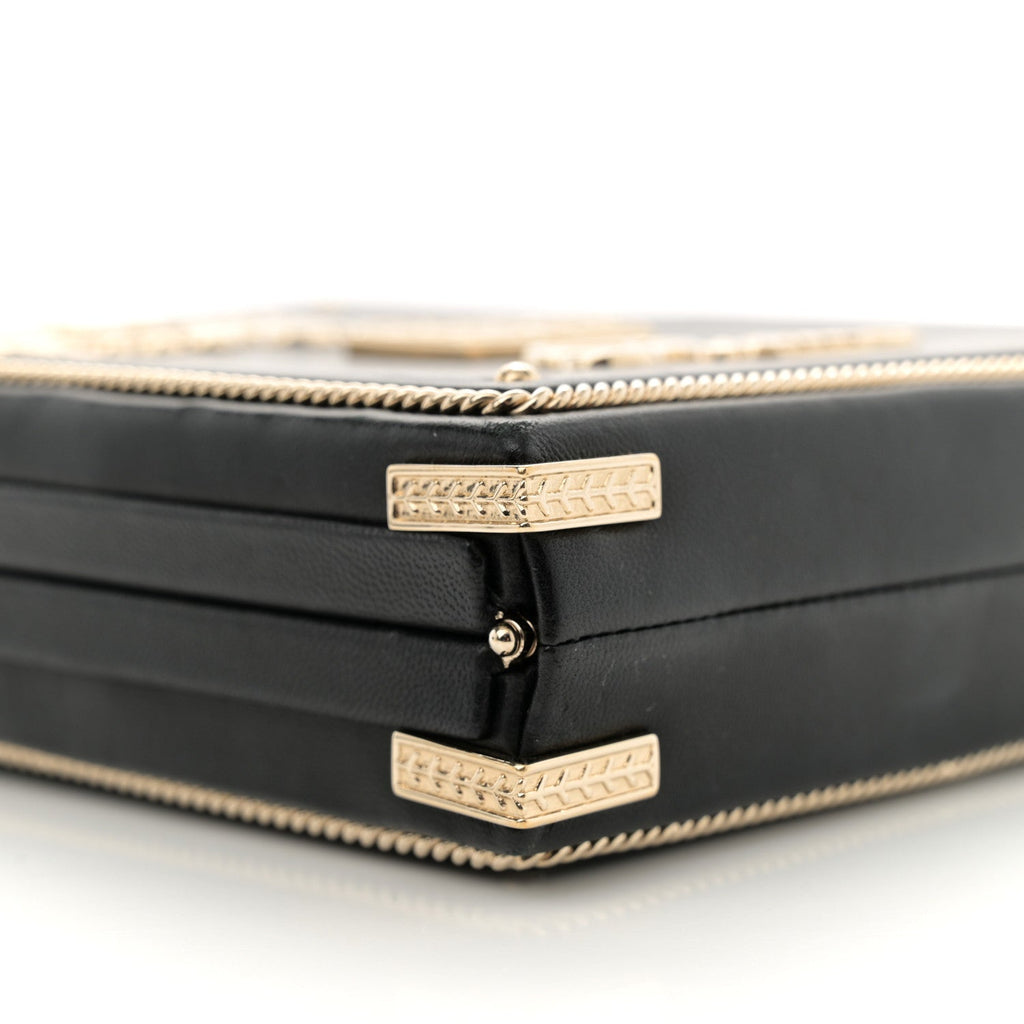 Lambskin Room  Minaudiere Evening Bag Black Gold