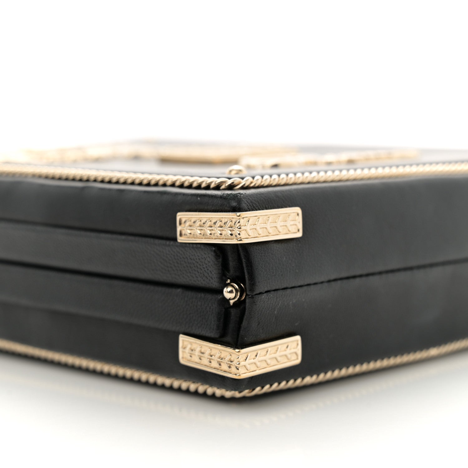 Lambskin Room  Minaudiere Evening Bag Black Gold