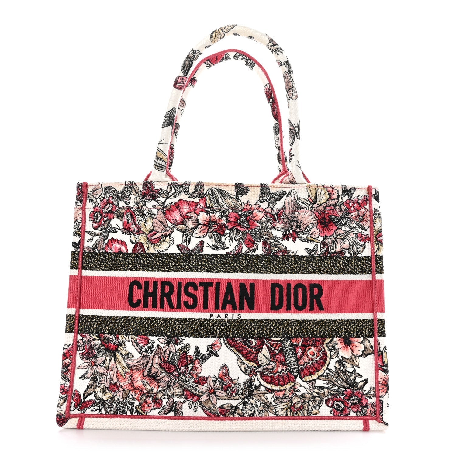 Canvas Embroidered Medium Butterfly Print Book Tote Multicolor