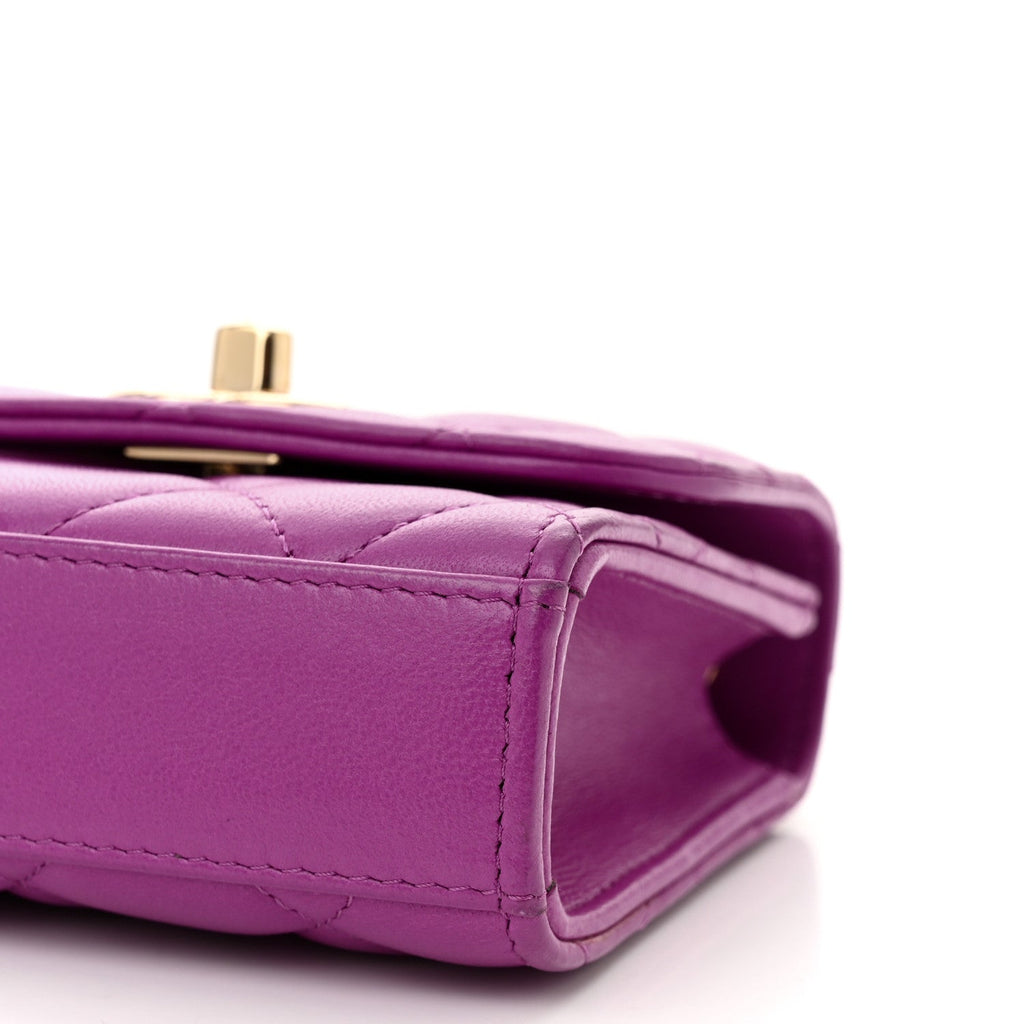 Lambskin Quilted Mini Trendy CC Clutch With Chain Purple