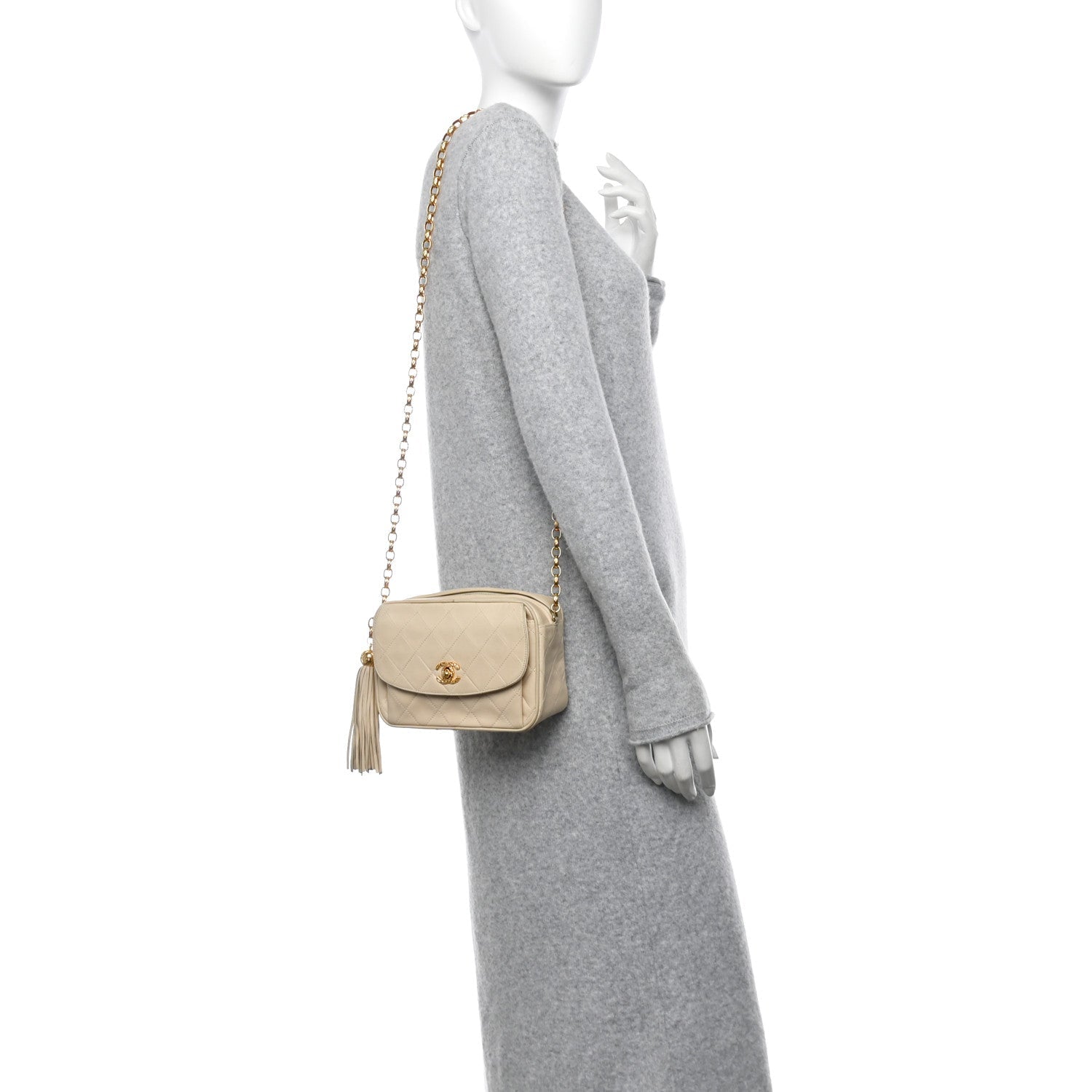 Lambskin Quilted Tassel Flap Camera Case White