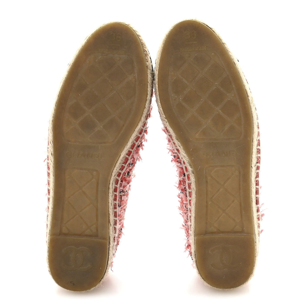 Tweed Grosgrain CC Espadrilles 36 Coral Red Pink Black