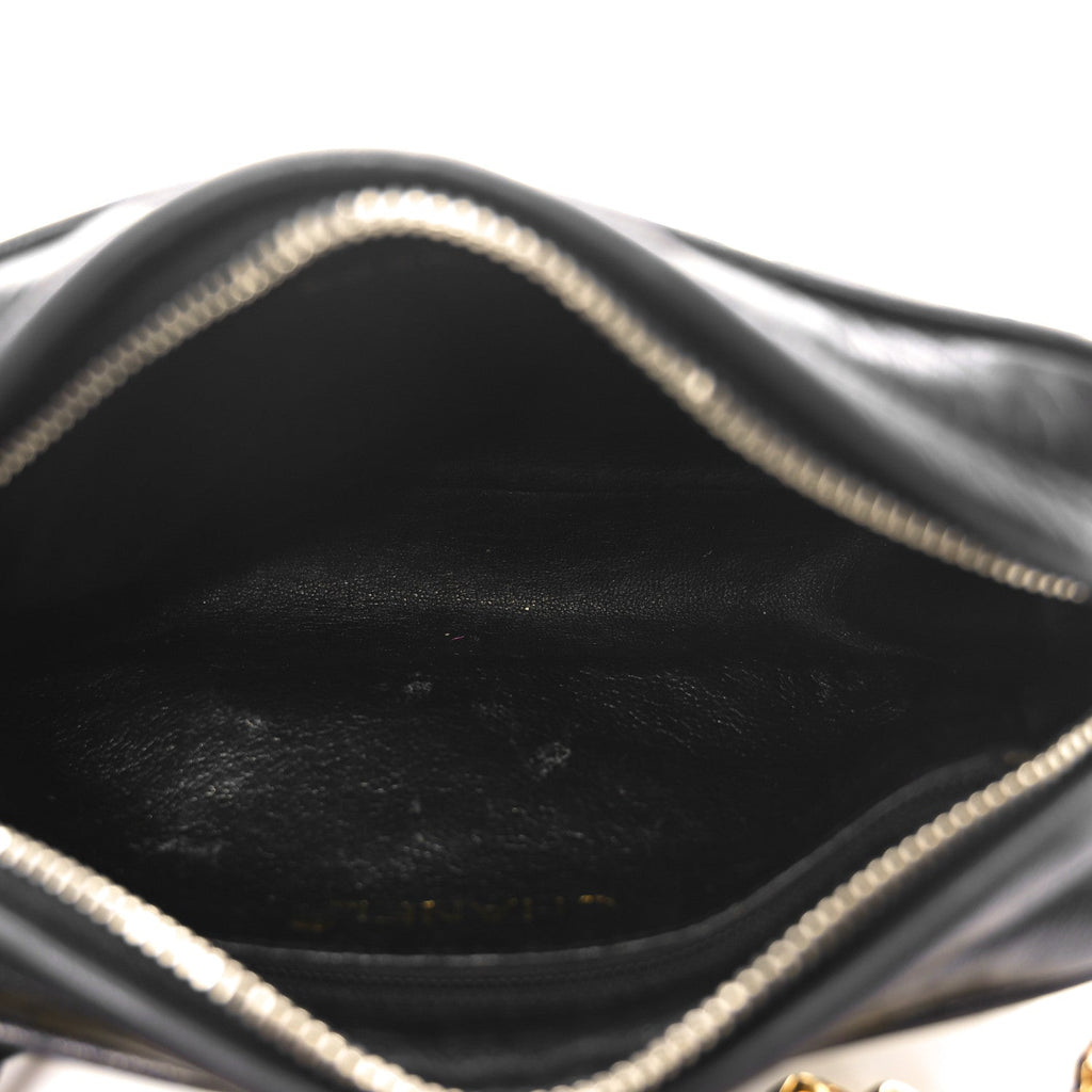 Lambskin Quilted Tassel Camera Case Black