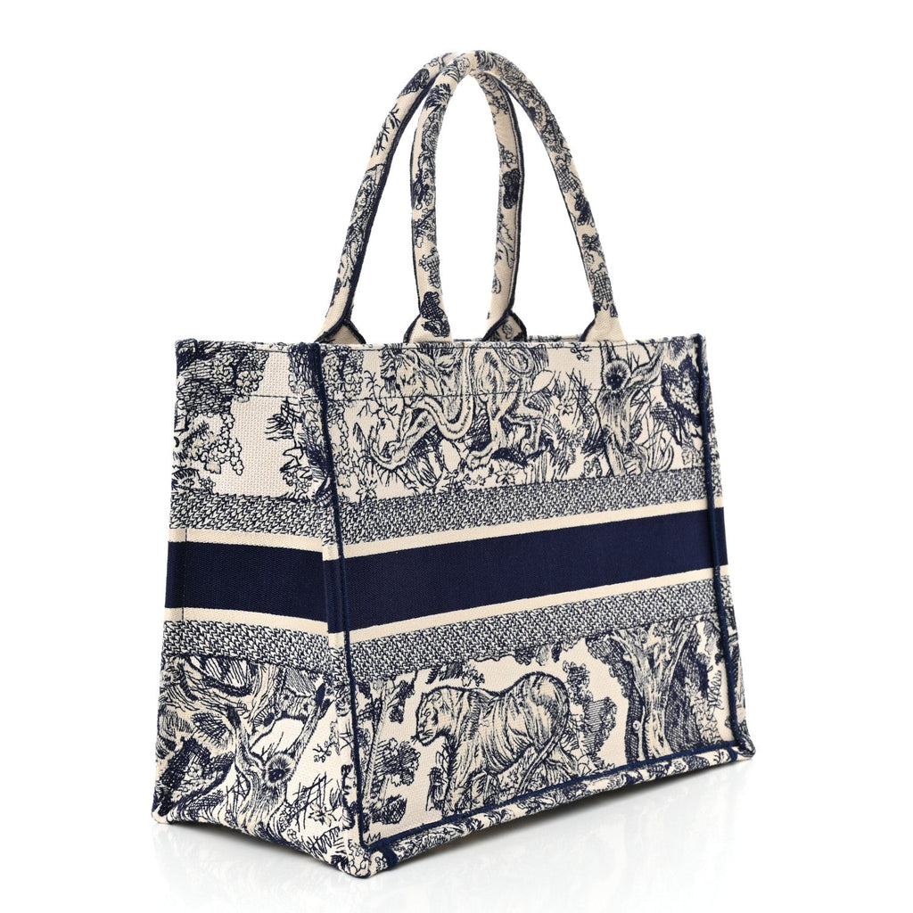 Canvas Embroidered Medium Dioriviera Toile De Jouy Reverse Book Tote Blue