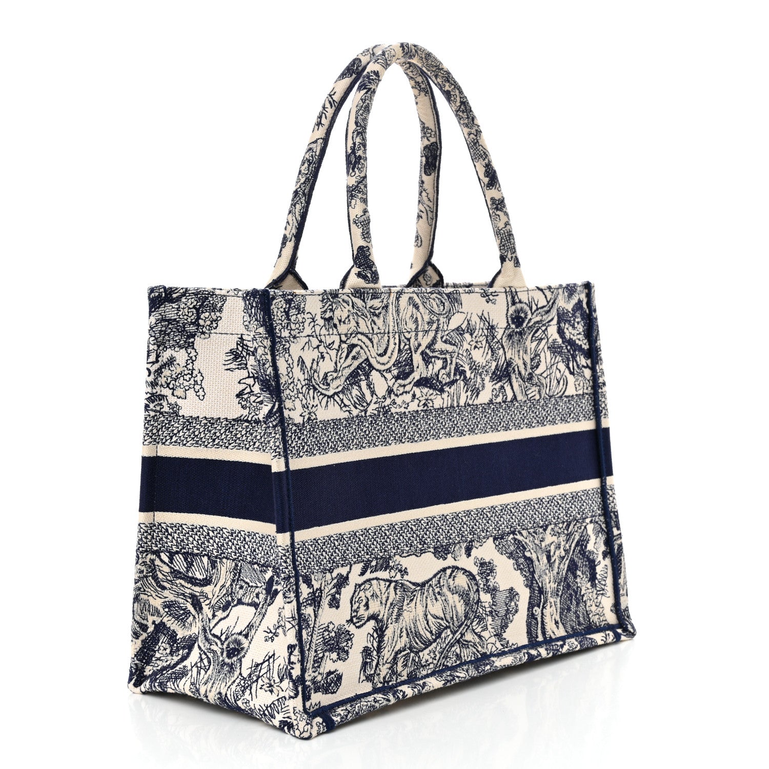 Canvas Embroidered Medium Dioriviera Toile De Jouy Reverse Book Tote Blue