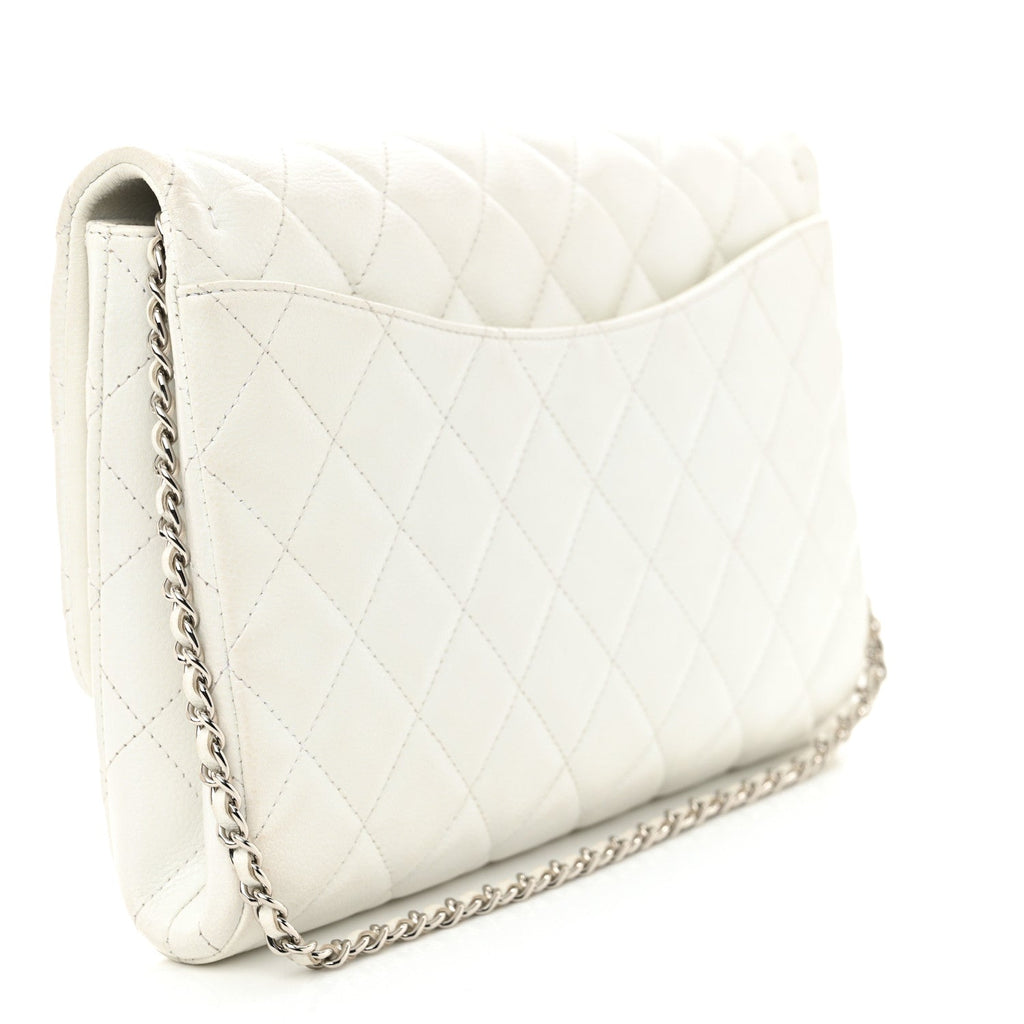 Pearly Caviar Quilted Clutch With Chain Flap Dark White