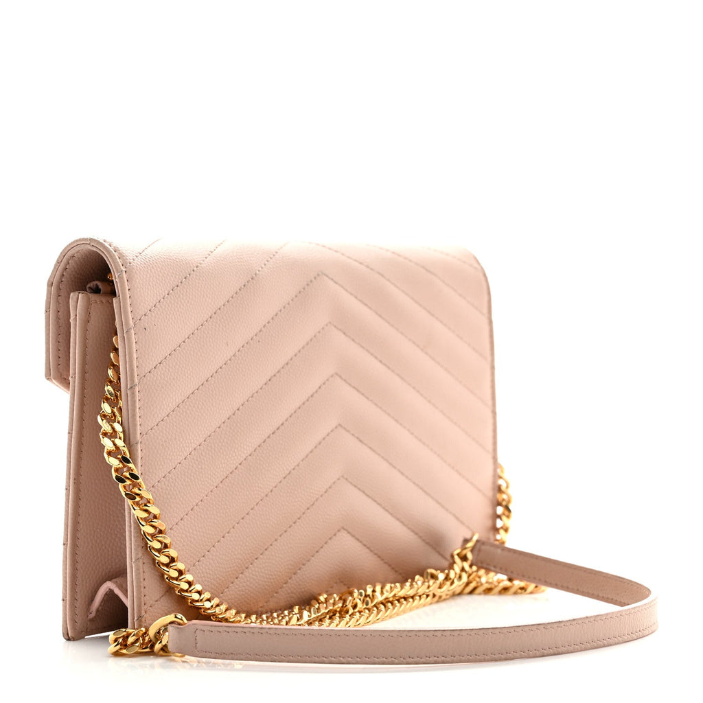 Grain De Poudre Matelasse Chevron Monogram Envelope Chain Wallet Pale Pink