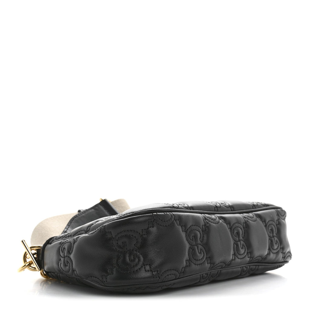 Calfskin GG Matelasse Chain Handbag Black Natural
