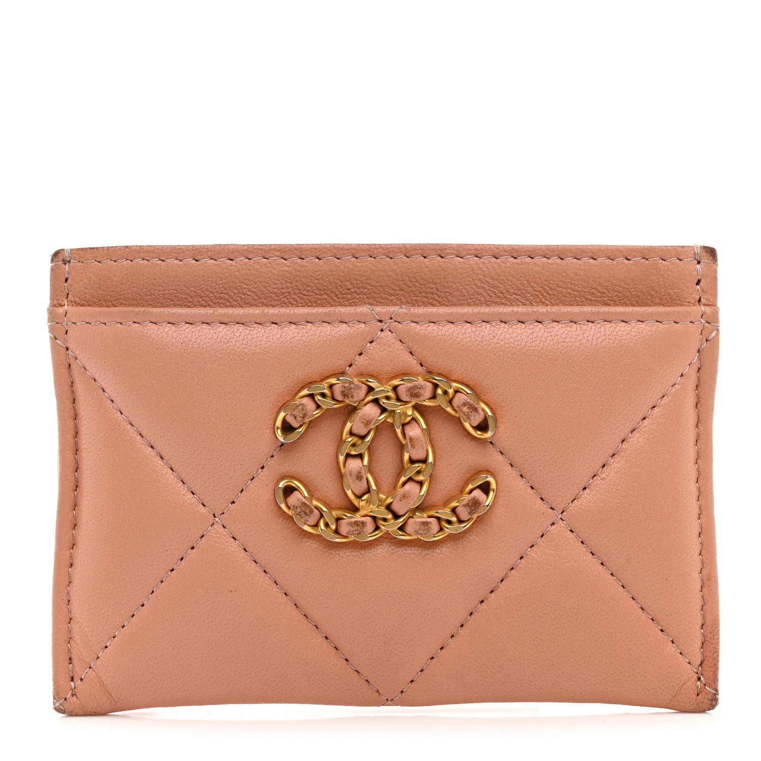 Lambskin Quilted Chanel 19  Holder Brown