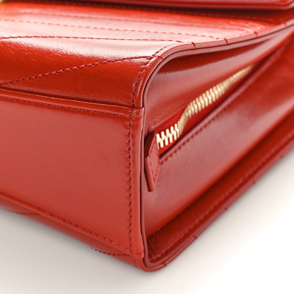 Calfskin Chevron Quilted Large Medal Flap Red