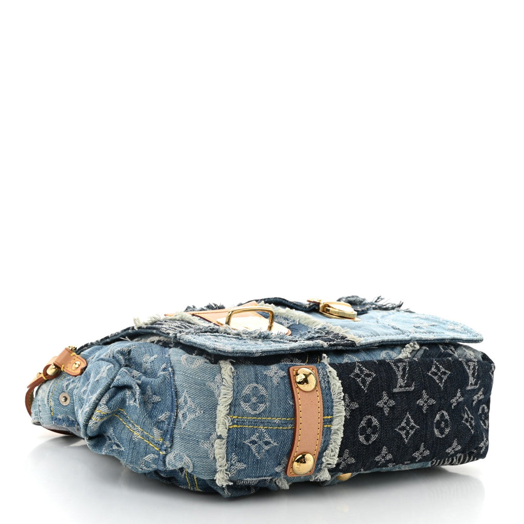 Denim Patchwork Posty Messenger Bag Blue
