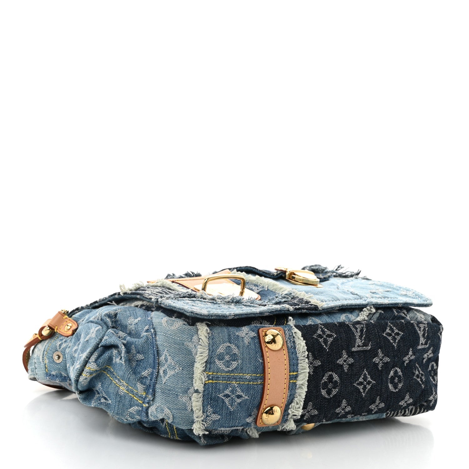 Denim Patchwork Posty Messenger Bag Blue
