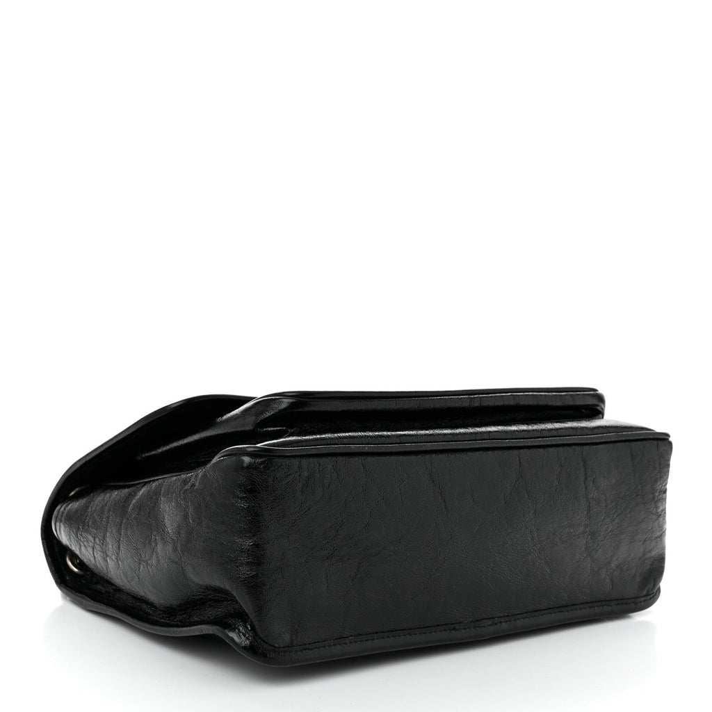 Crinkled Calfskin Monogram Medium Niki Chain Satchel Black