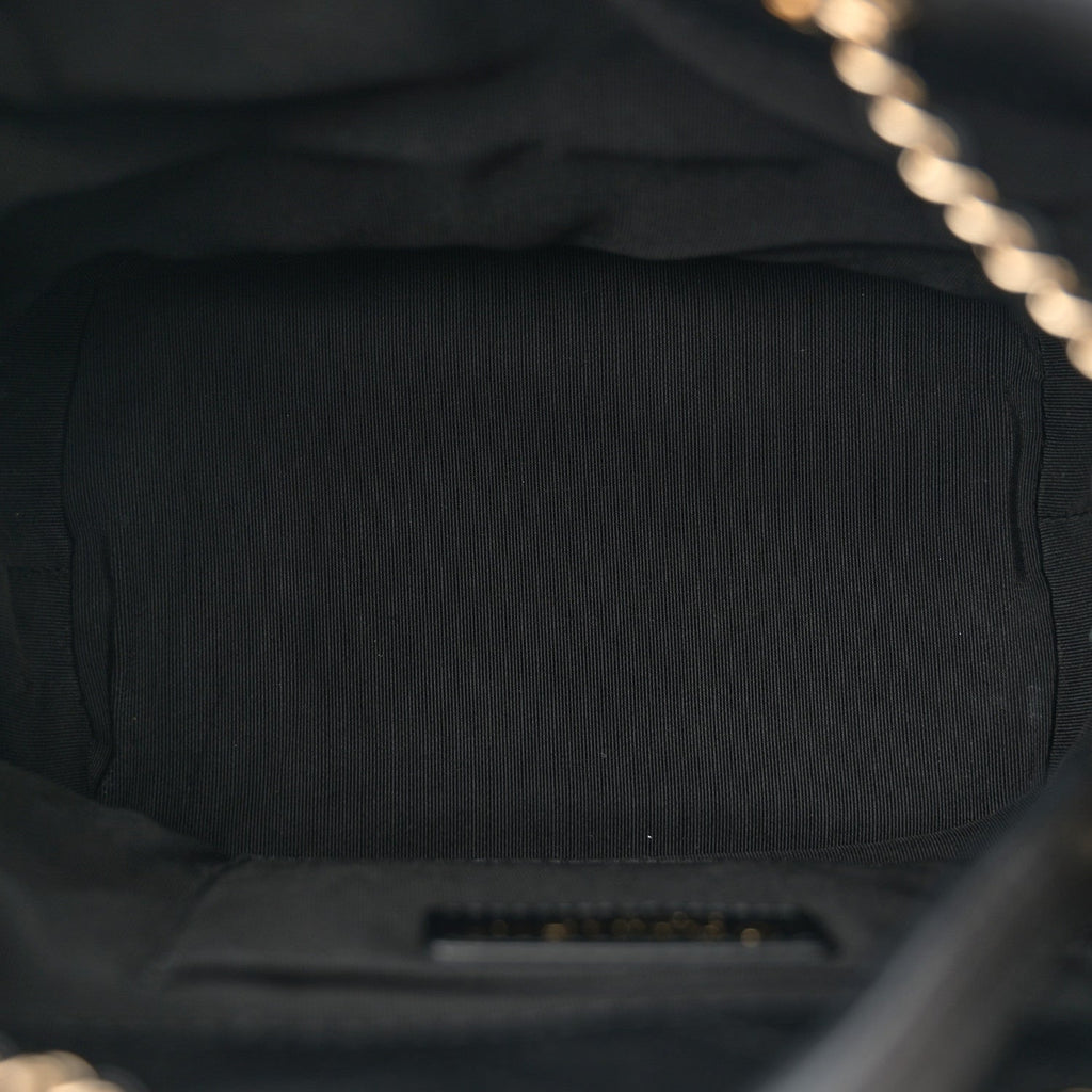 Caviar Quilted Rolled Up Bucket Drawstring Bag Black