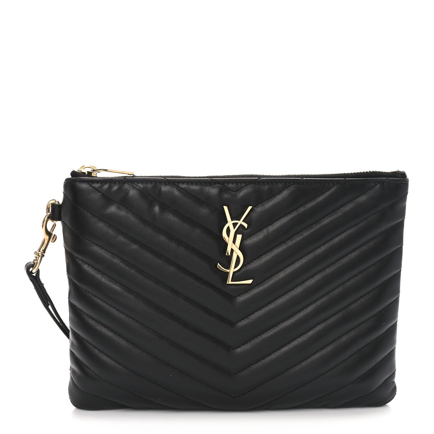 Calfskin Matelasse Chevron Monogram A5 Wristlet Black