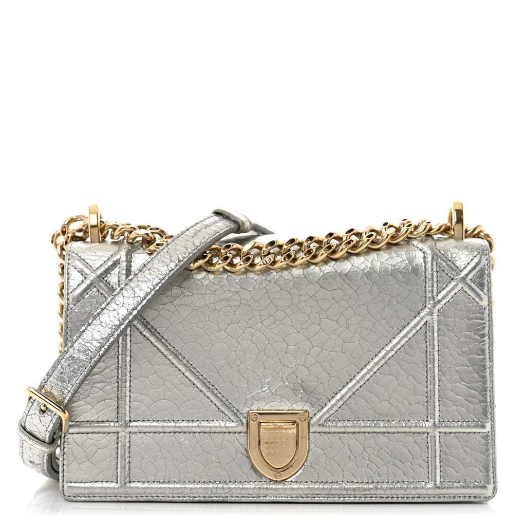 Metallic Ceramic Effect Deerskin Small Diorama Flap Bag Silver