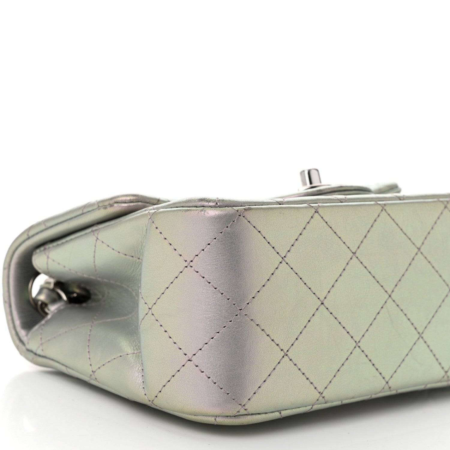 Iridescent Lambskin Quilted Mini Square Flap Light Purple
