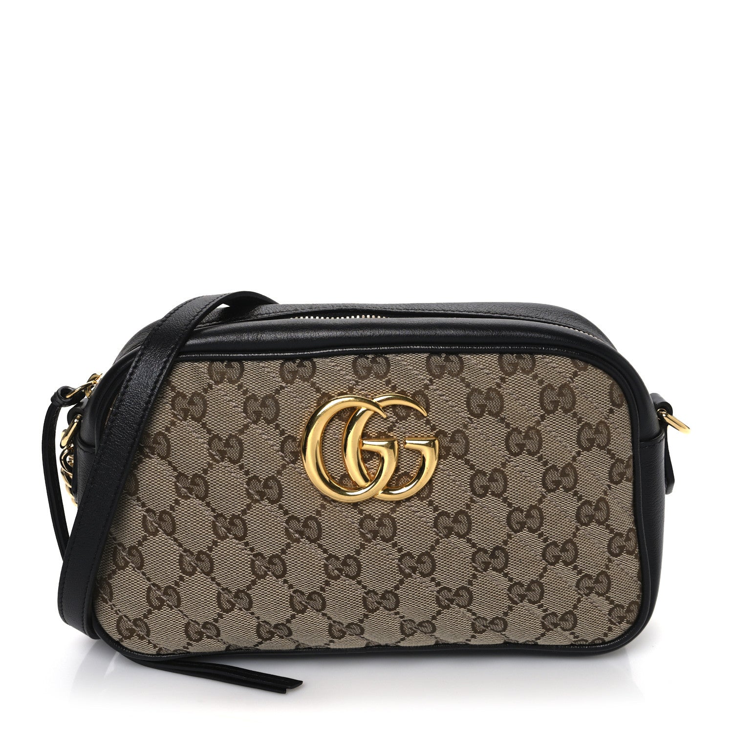 Monogram Matelasse Diagonal Small GG Marmont Chain Shoulder Bag Beige Black