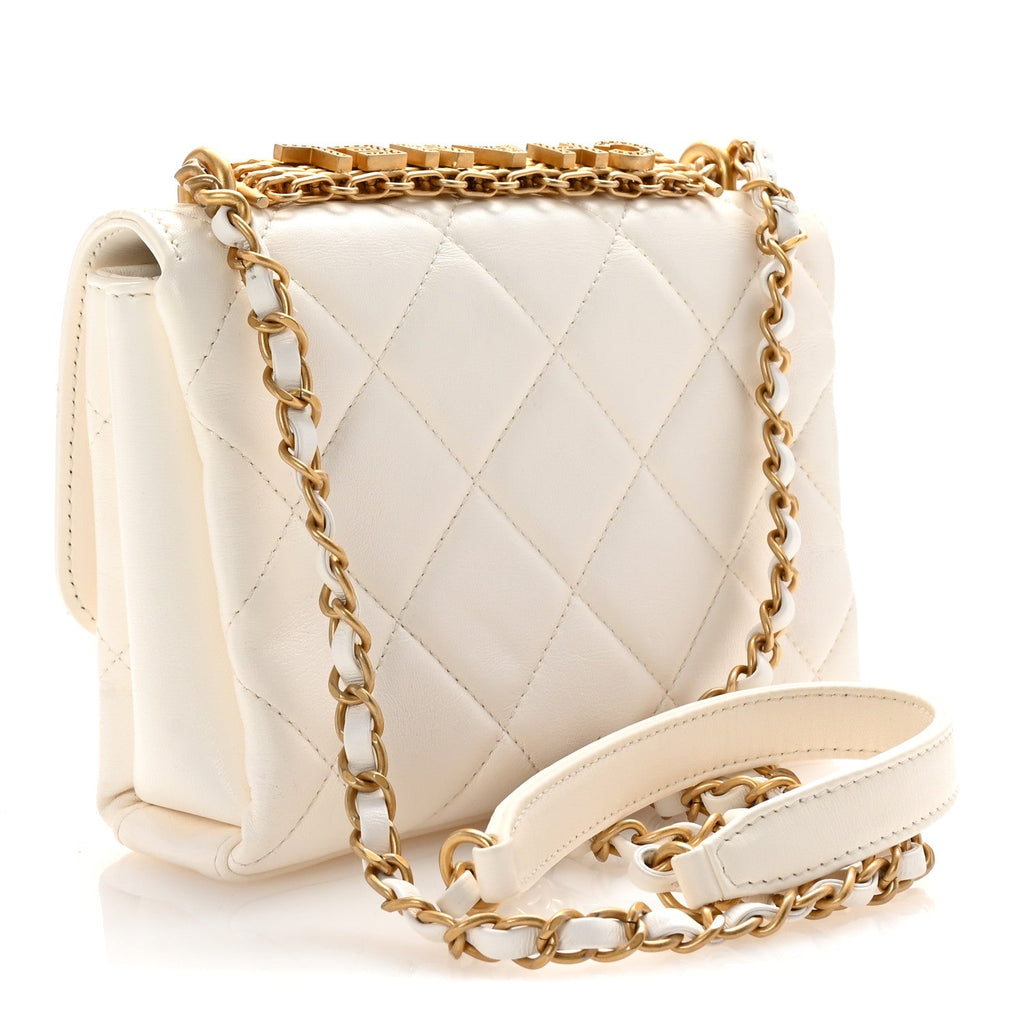Lambskin Quilted Mini CC Crystal Logo Chain Flap White