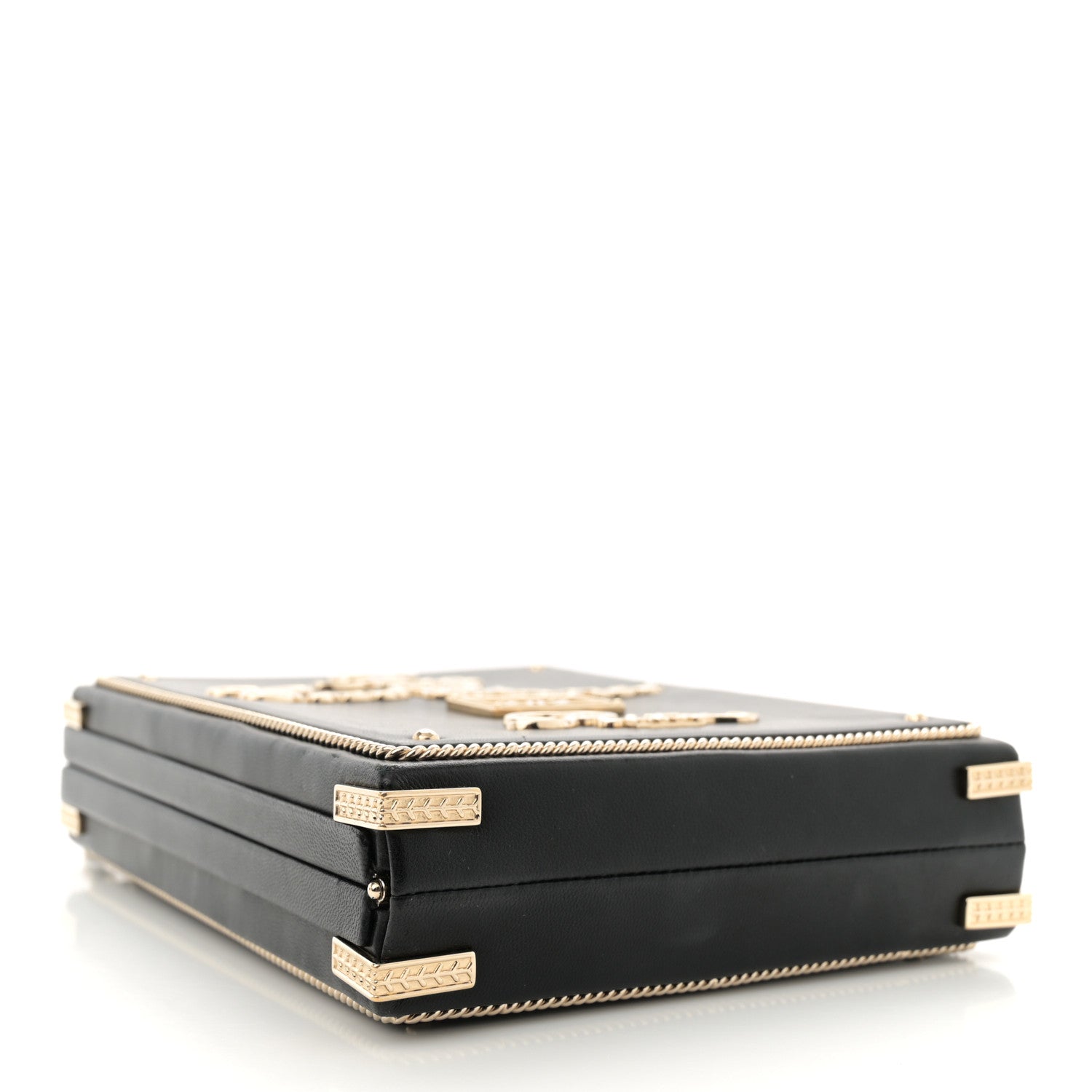 Lambskin Room  Minaudiere Evening Bag Black Gold