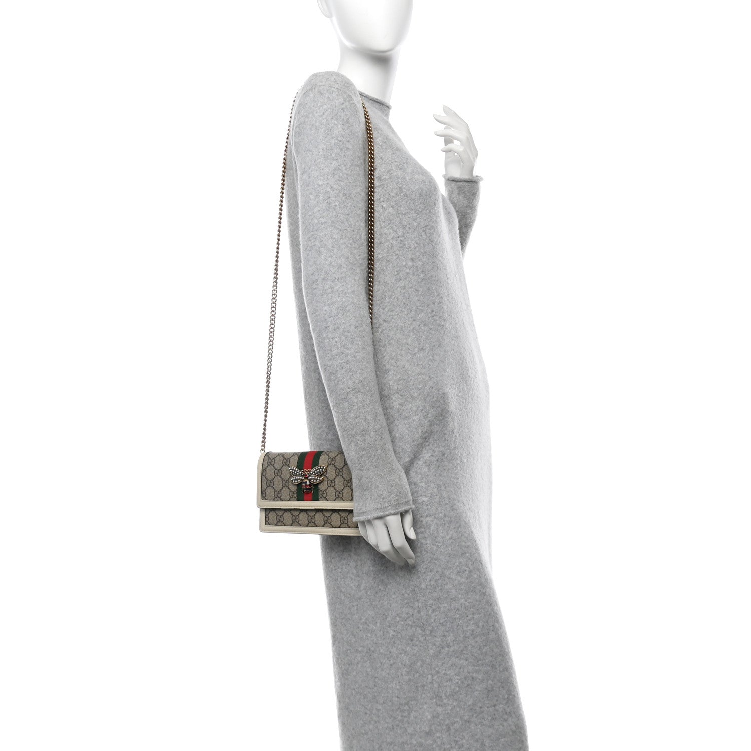 GG Supreme Monogram Web Queen Margaret Chain Wallet White