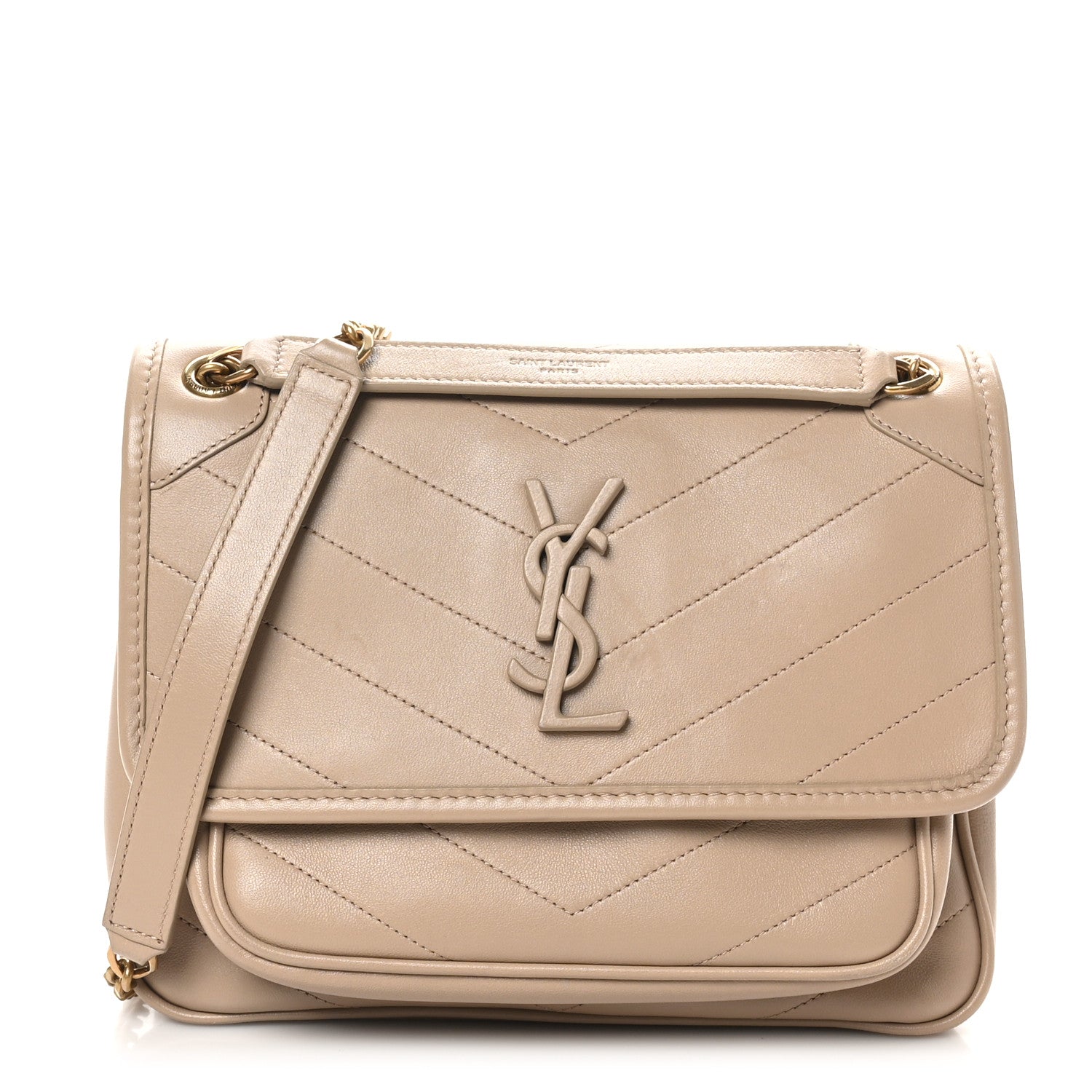 Lambskin Matelasse Monogram Baby Niki Chain Satchel Dark Beige