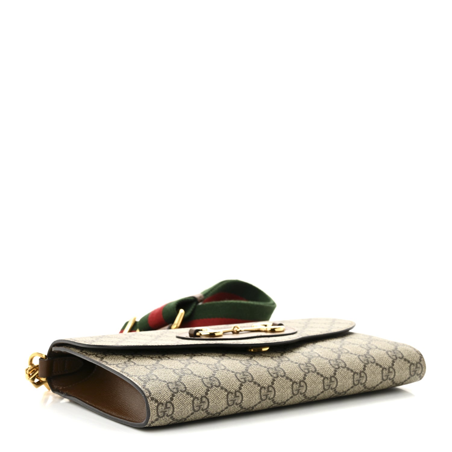 GG Supreme Monogram Azalea Calfskin Web Small Horsebit 1955 Crossbody Bag Beige Ebony Brown Sugar