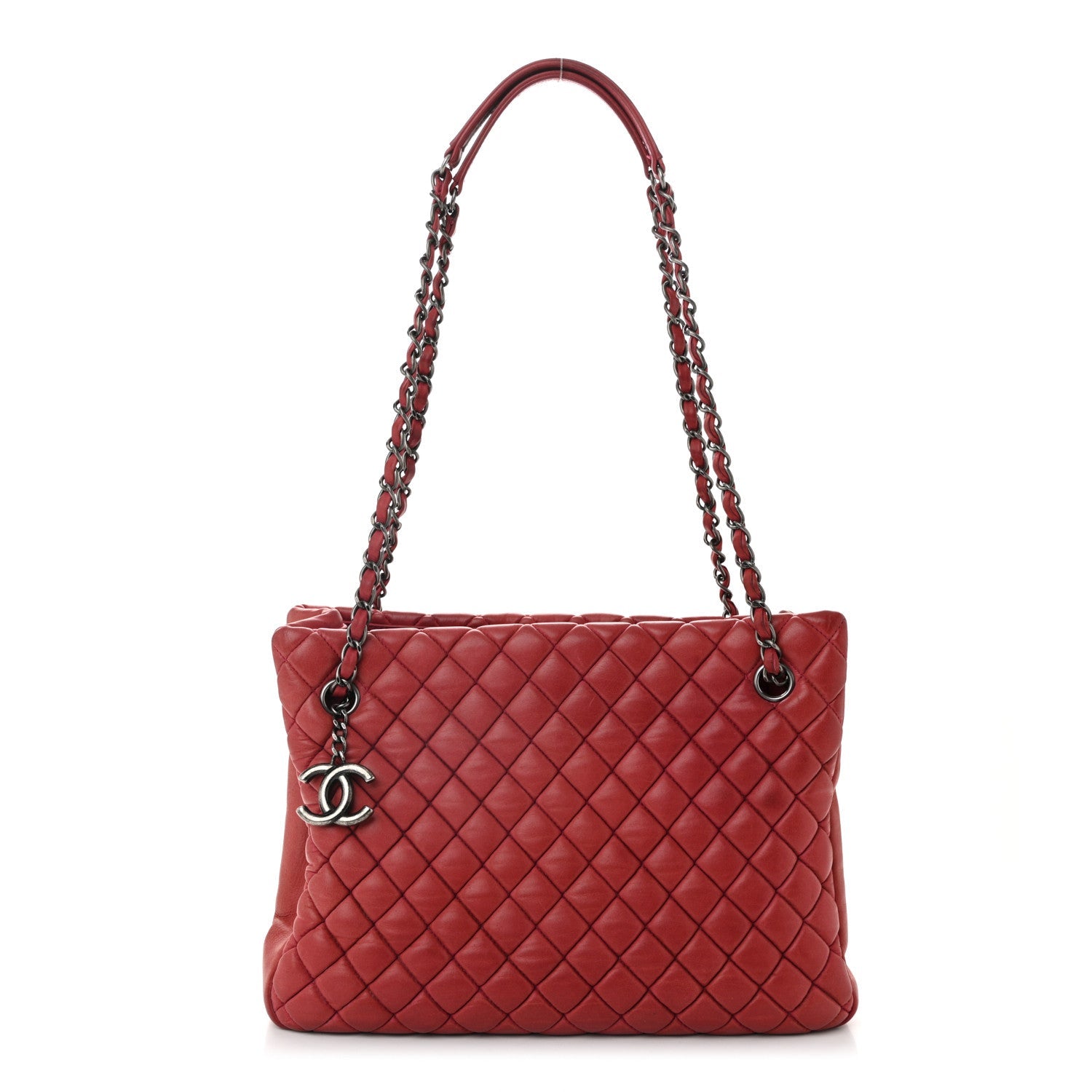 Iridescent Calfskin Small New Bubble Quilt Tote Red