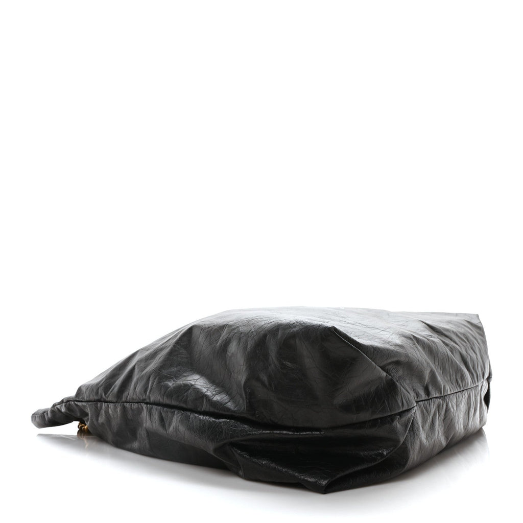 Crushed Calfskin Medium Crush Tote Bag Black