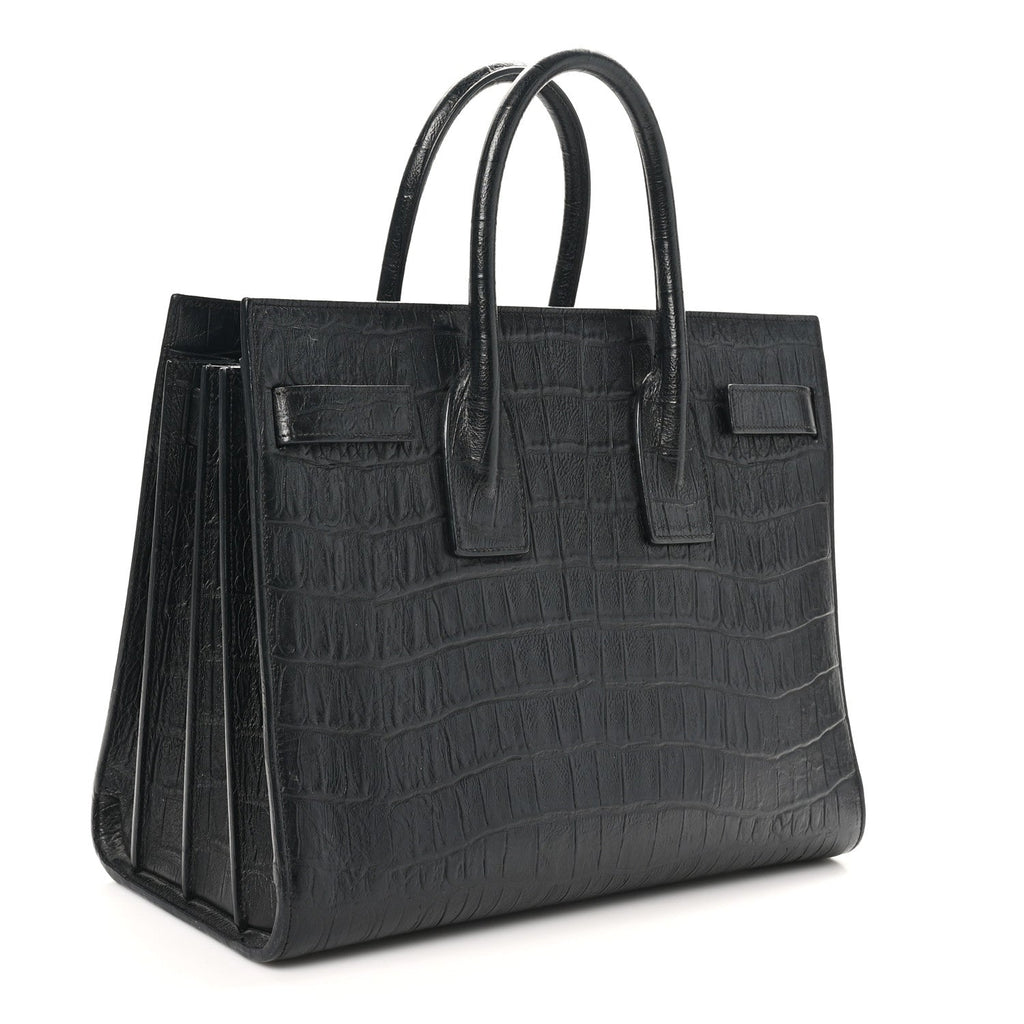 Calfskin Crocodile Embossed Small Sac de Jour Black