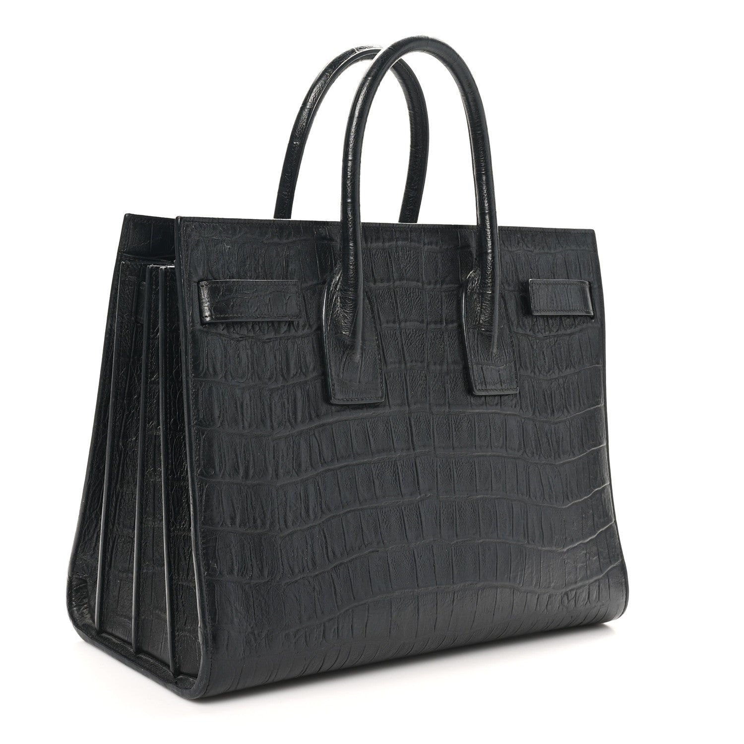 Calfskin Crocodile Embossed Small Sac de Jour Black