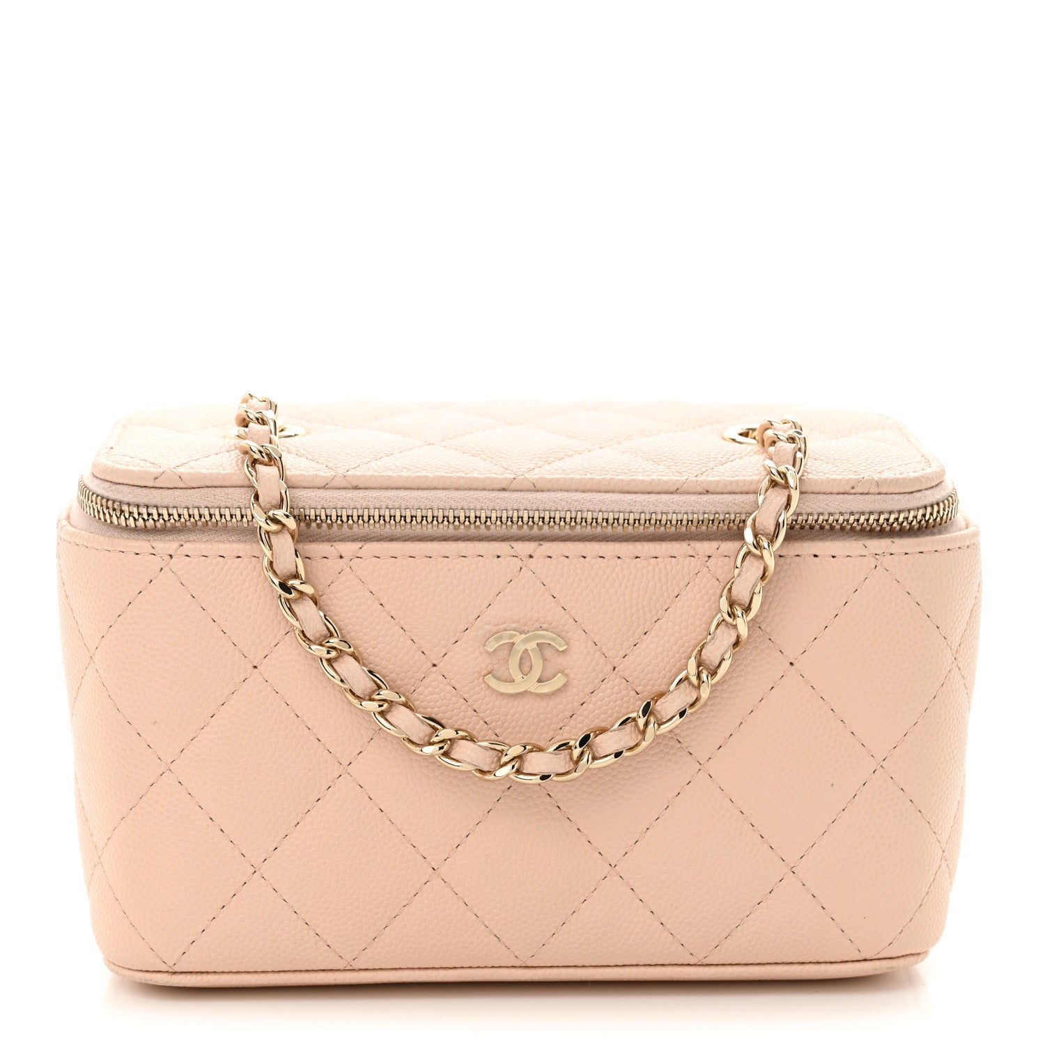 Caviar Quilted Small Vanity Case With Chain Light Pink