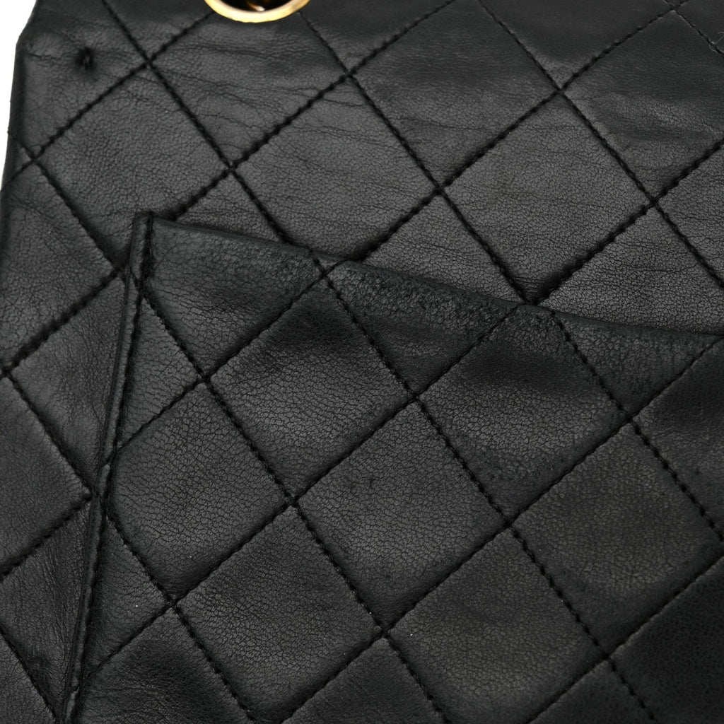 Lambskin Quilted Medium Double Flap Black