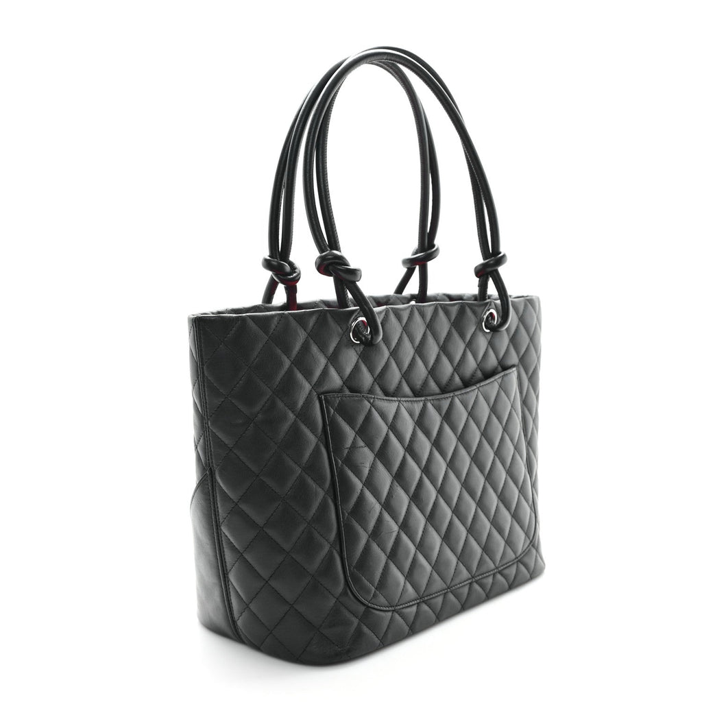 Calfskin Quilted Large Cambon Tote Black
