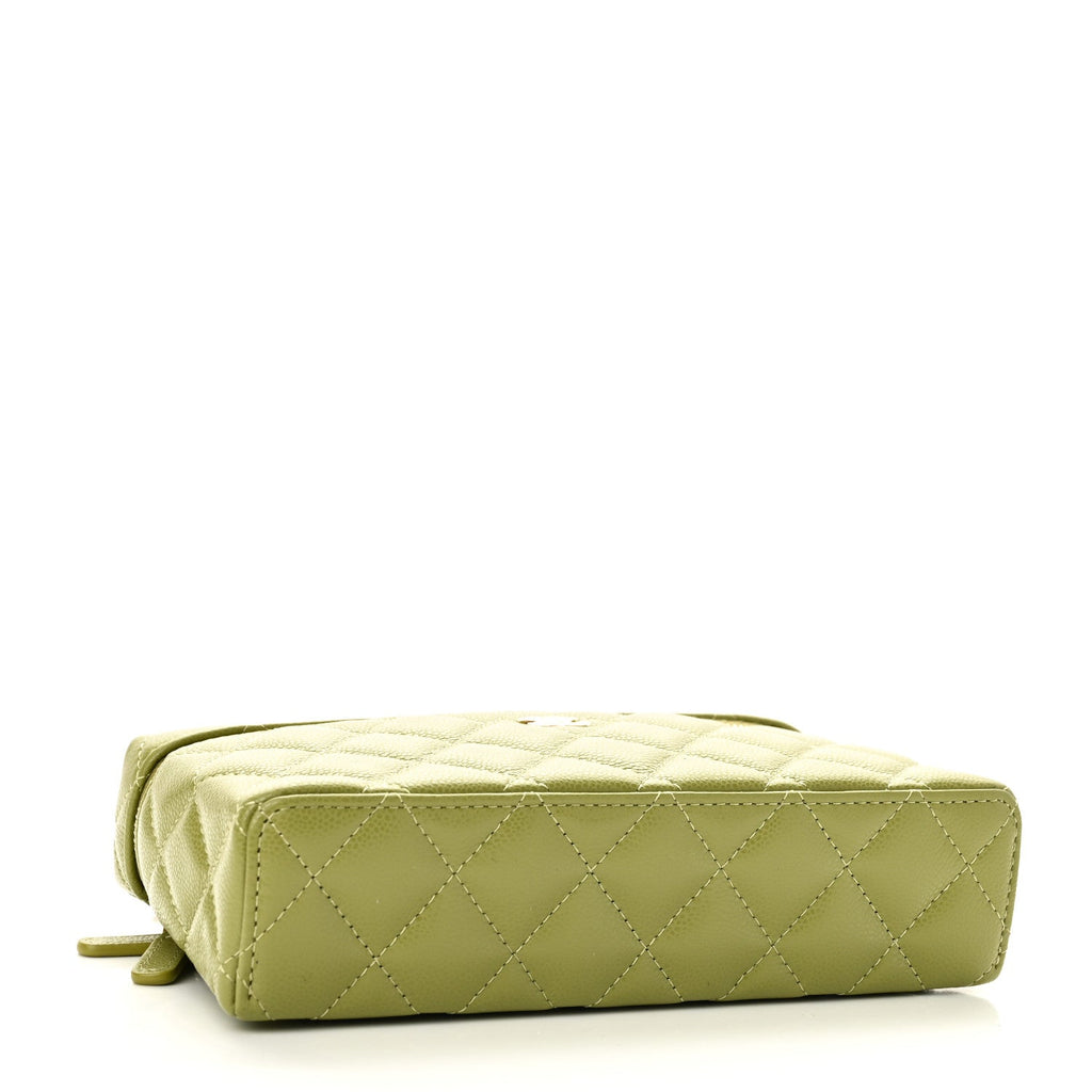 Caviar Quilted Top Handle Slim Vanity With Chain Khaki