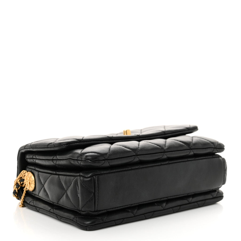 Lambskin Quilted Mini Medallion Multi Chain Flap Black