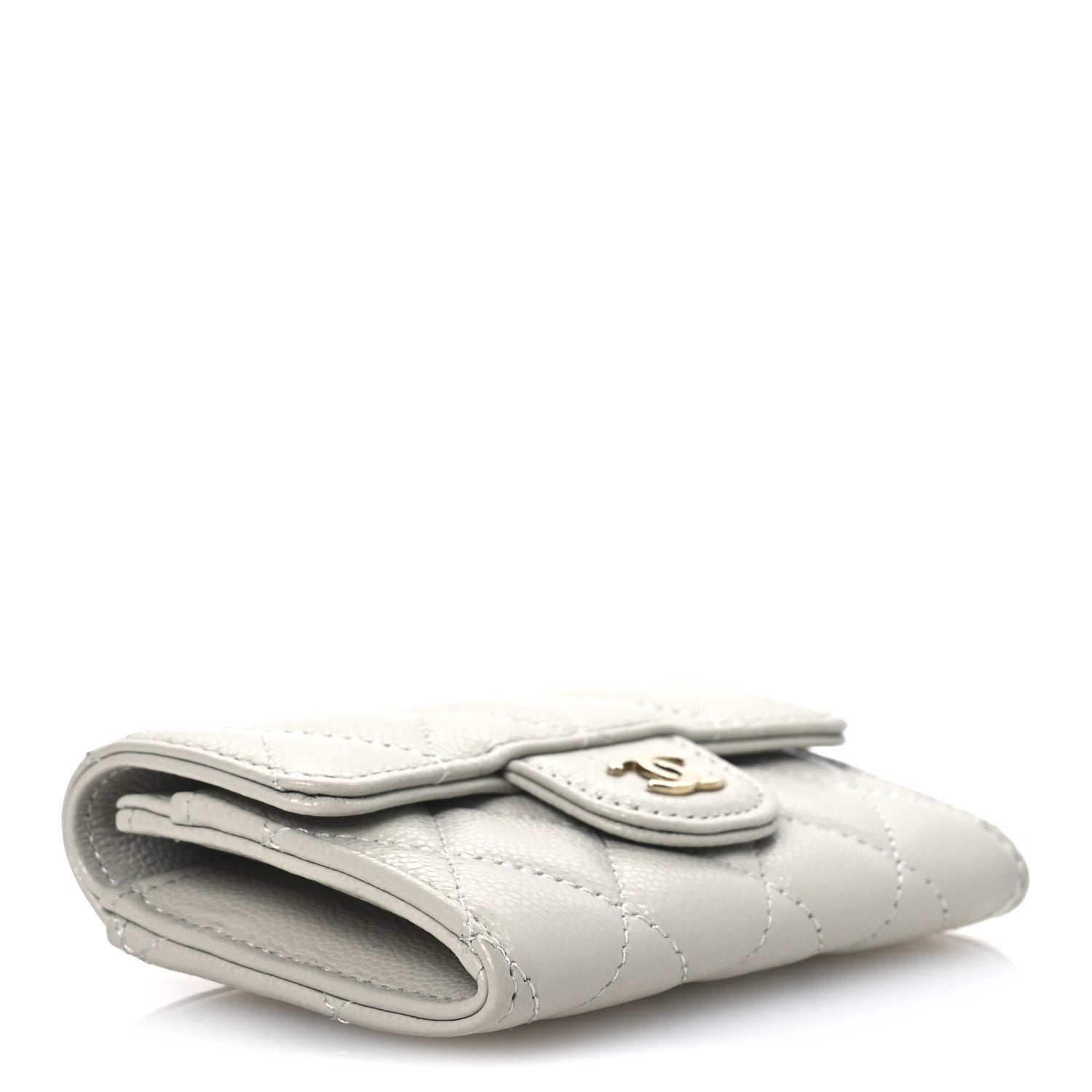 Caviar Quilted Flap  Holder Wallet Grey