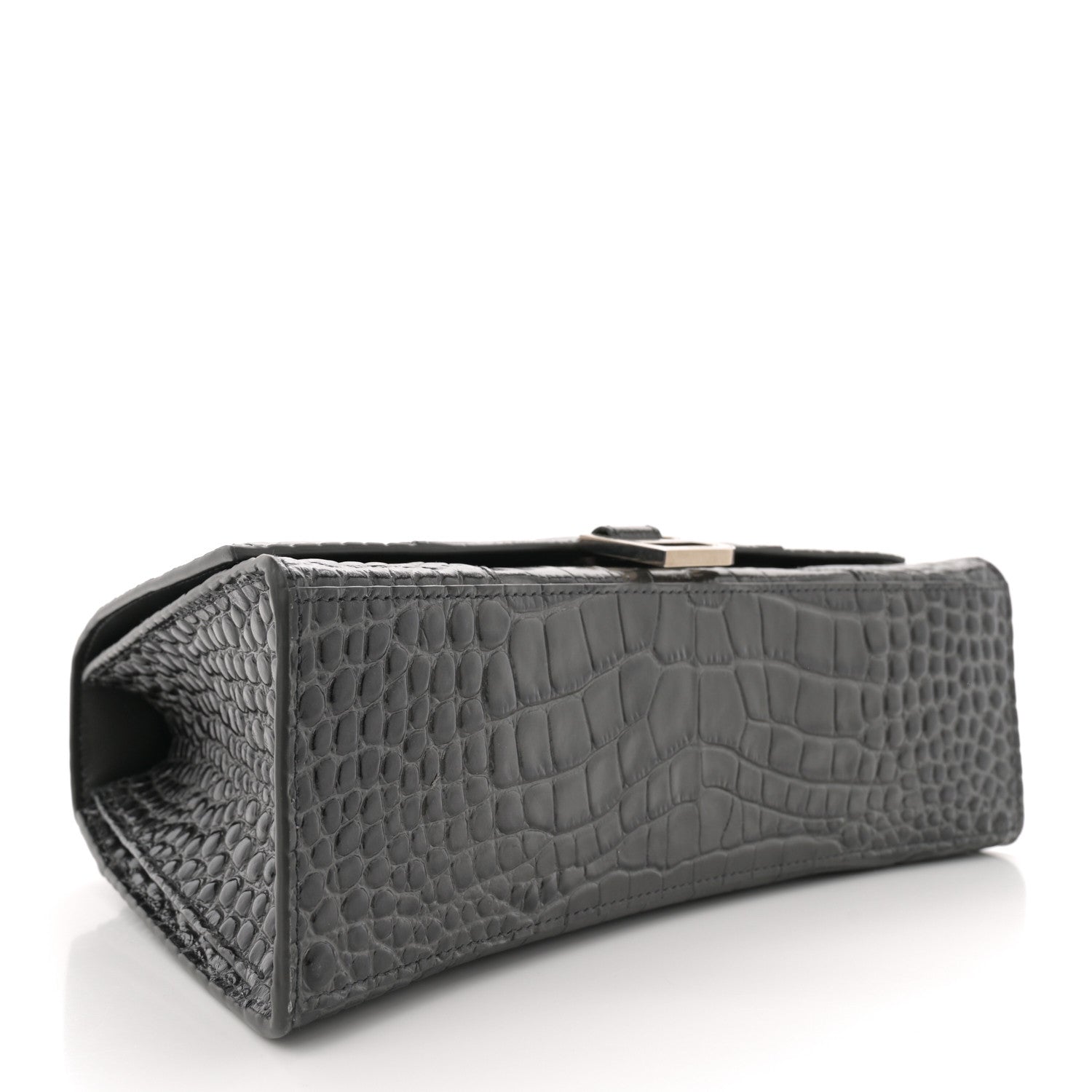Shiny Calfskin Crocodile Embossed Medium Hourglass Top Handle Bag Dark Grey