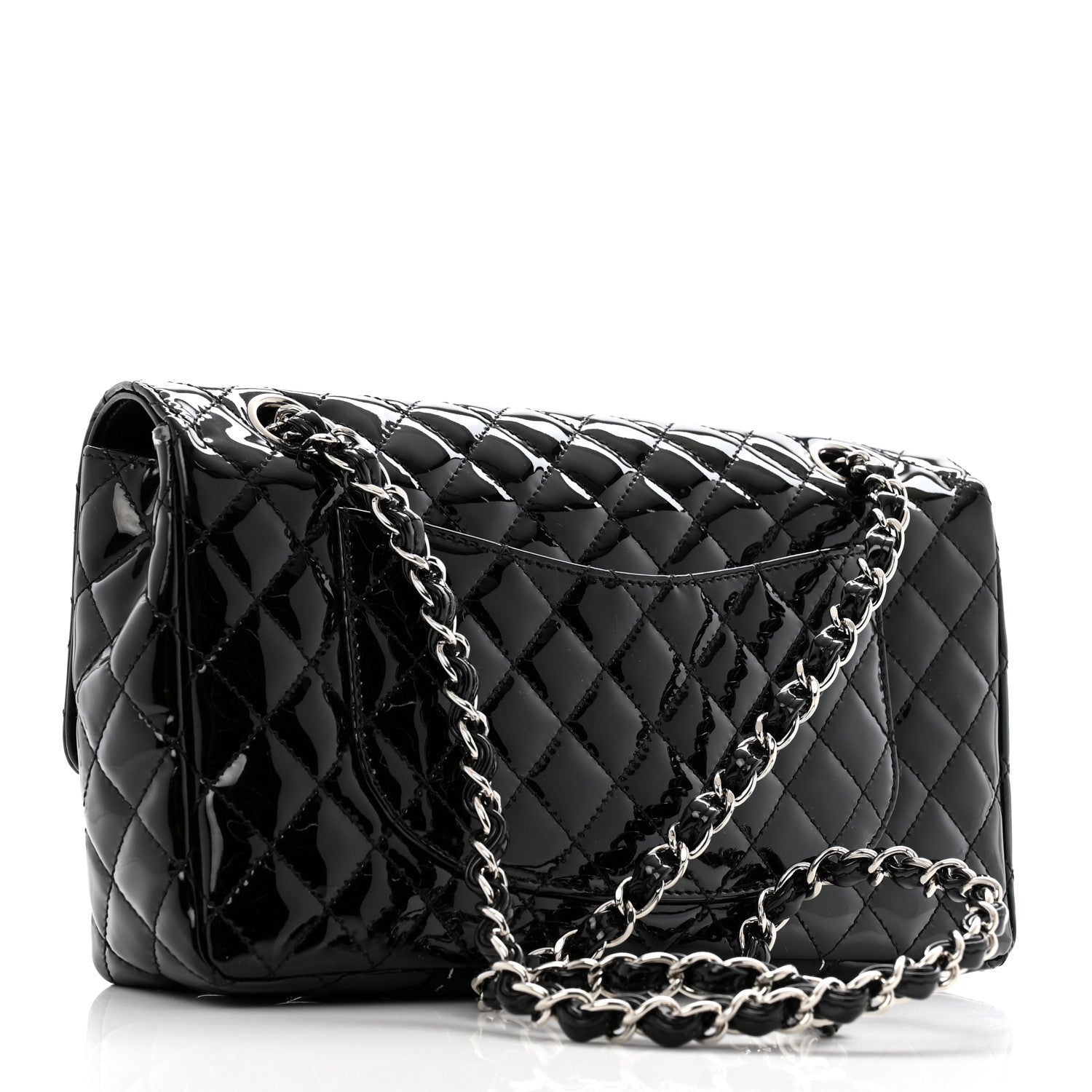 Patent Quilted Secret Label Medium Flap Black