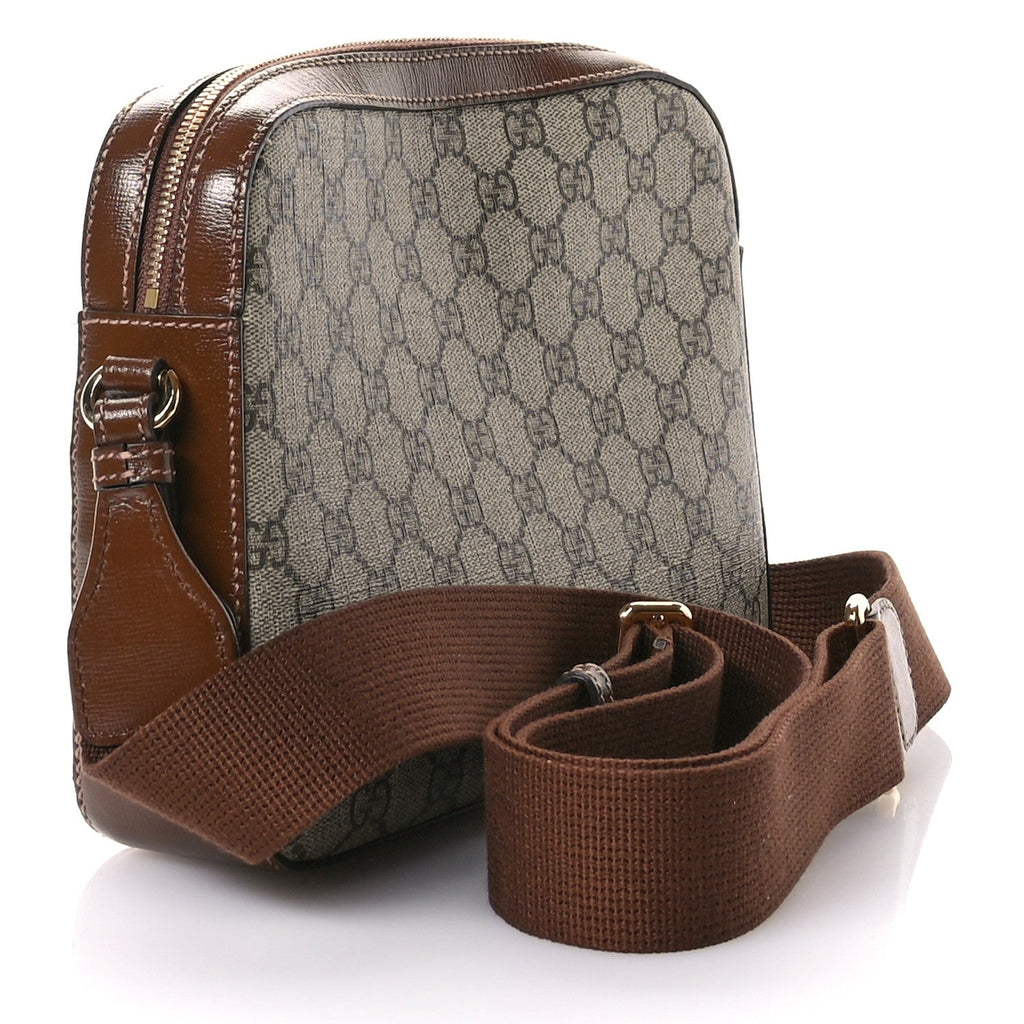 GG Supreme Monogram Azalea Calfskin Retro Interlocking G Messenger Shoulder Bag Beige Ebony Brown Sugar